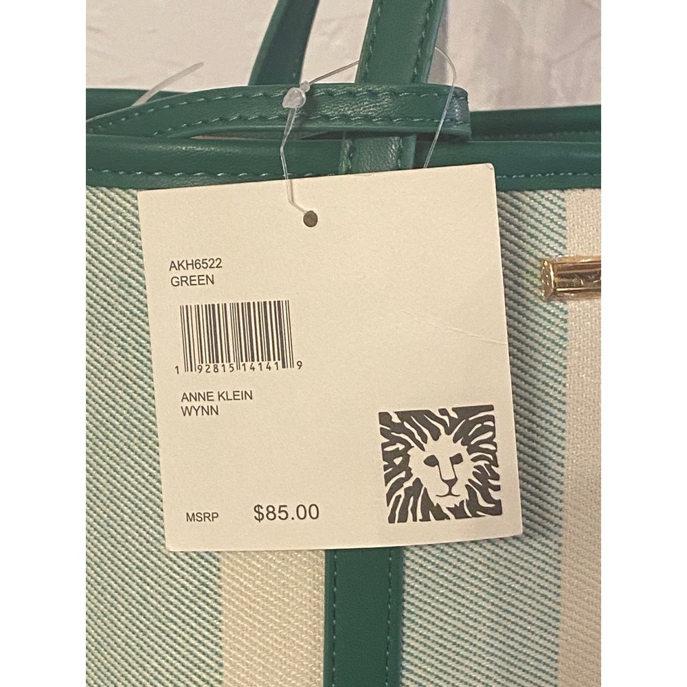 Anne Klein Wynn Green Striped Tote Bag with Pouch and Crossbody Strap NEW - Picture 5 of 13